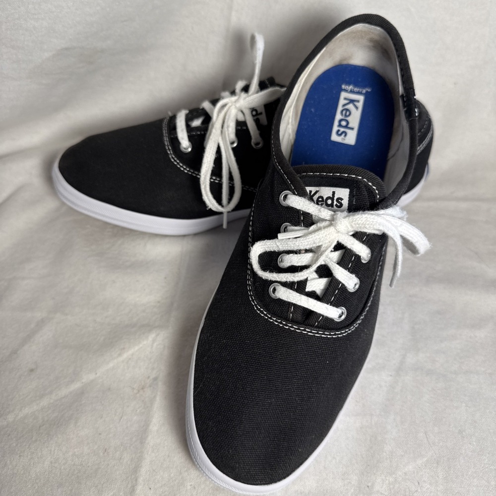 KEDS Champion Women Sz 8.5 Black Canvas Textile Classic Lace Up Low Top Sneakers